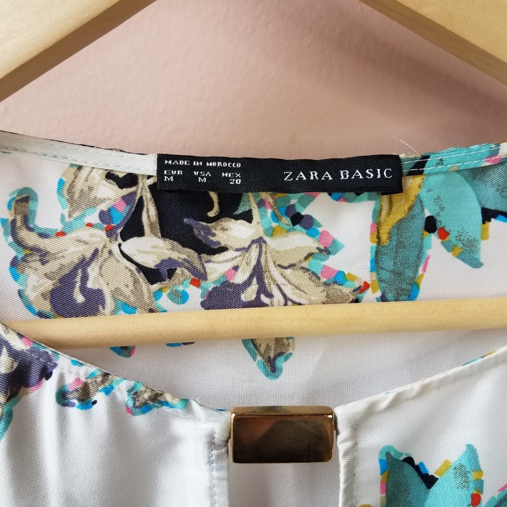 Zara Basic Floral Shift Tunic Mini Keyhole Dress - image 2